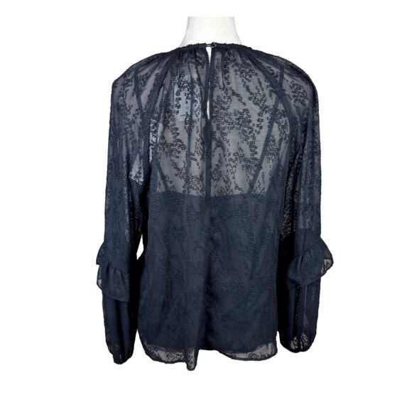Pinch NWT Black Sheer Chiffon Textured Ruffle Long Sleeve Blouse w Camisole - Picture 3 of 15